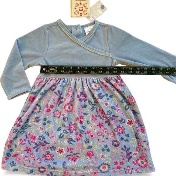 Hanna Andersson Velour Floral Dress Girls Long Sleeve Soft Cozy Size 80 NWT - Picture 3 of 8